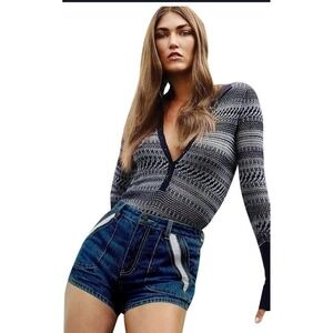 Free People Women's Sweet Surrender‎ Lace High Rise Shorts, Dark Denim size 26"